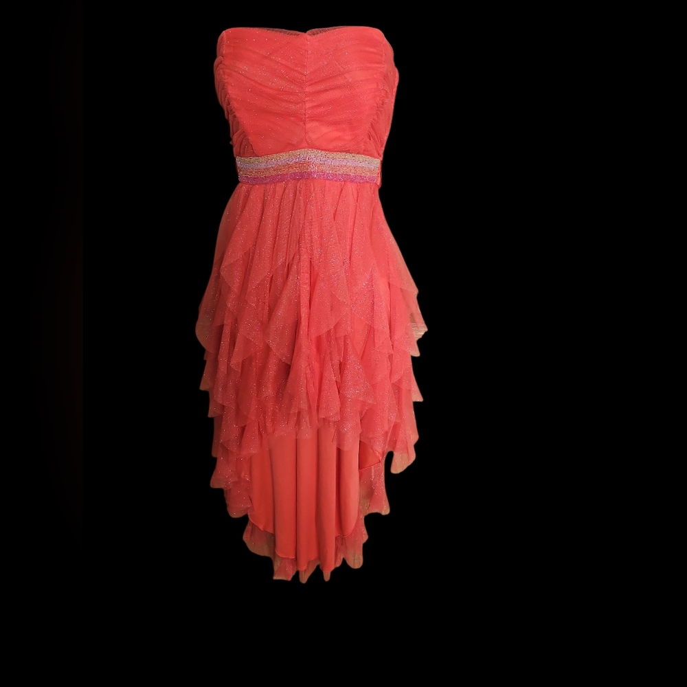 Teeze Me Strapless Coral Ruffle Dress